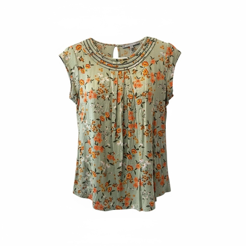 Daniel Rainn Floral Cap Rayon Sleeve Blouse Petite Small - Picture 2 of 5